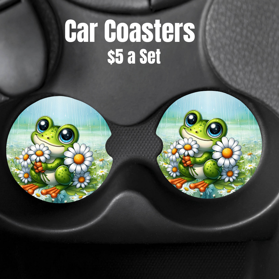 Cheerful Meadow Frog Car Coasters