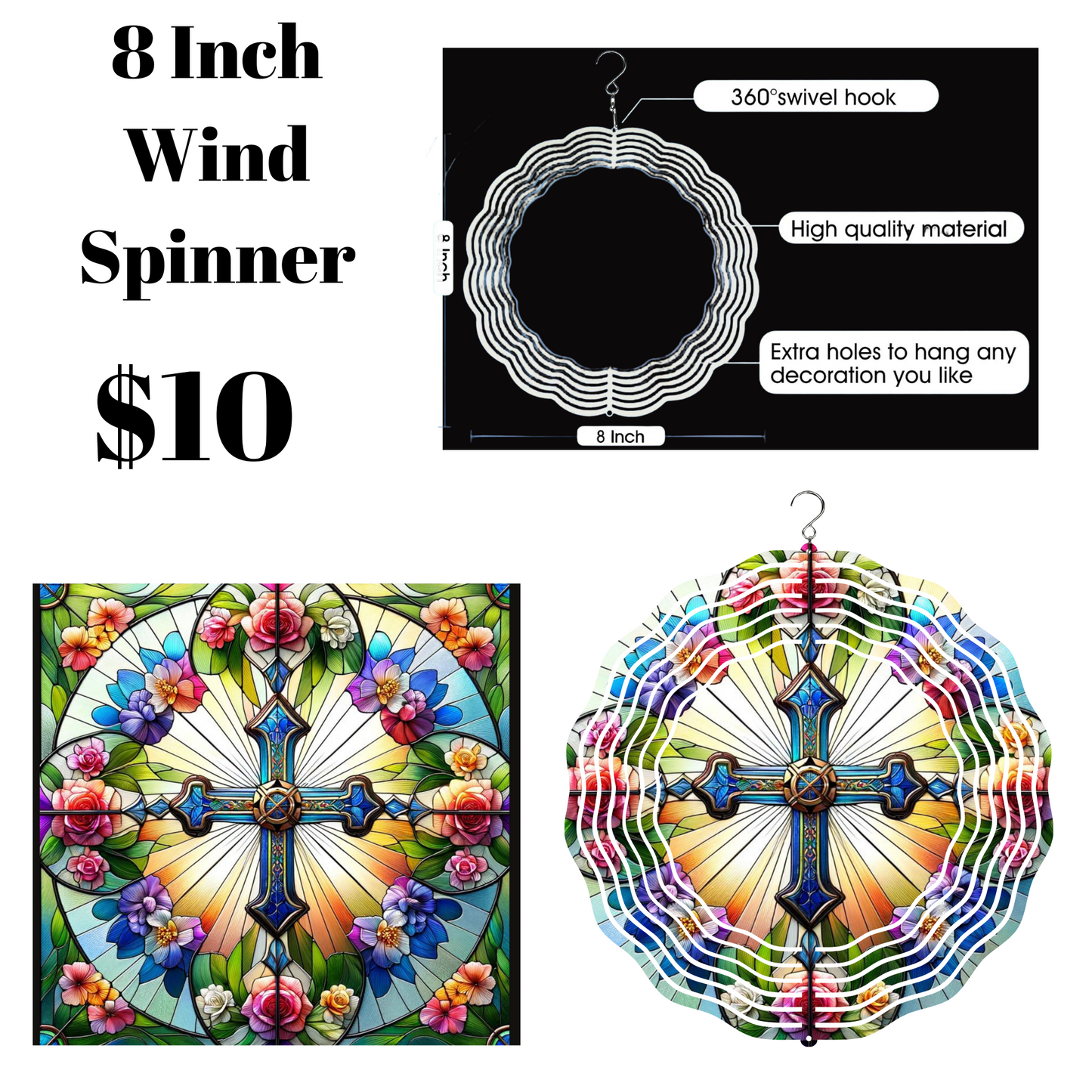 Radiant Cross Stained Glass Wind Spinner