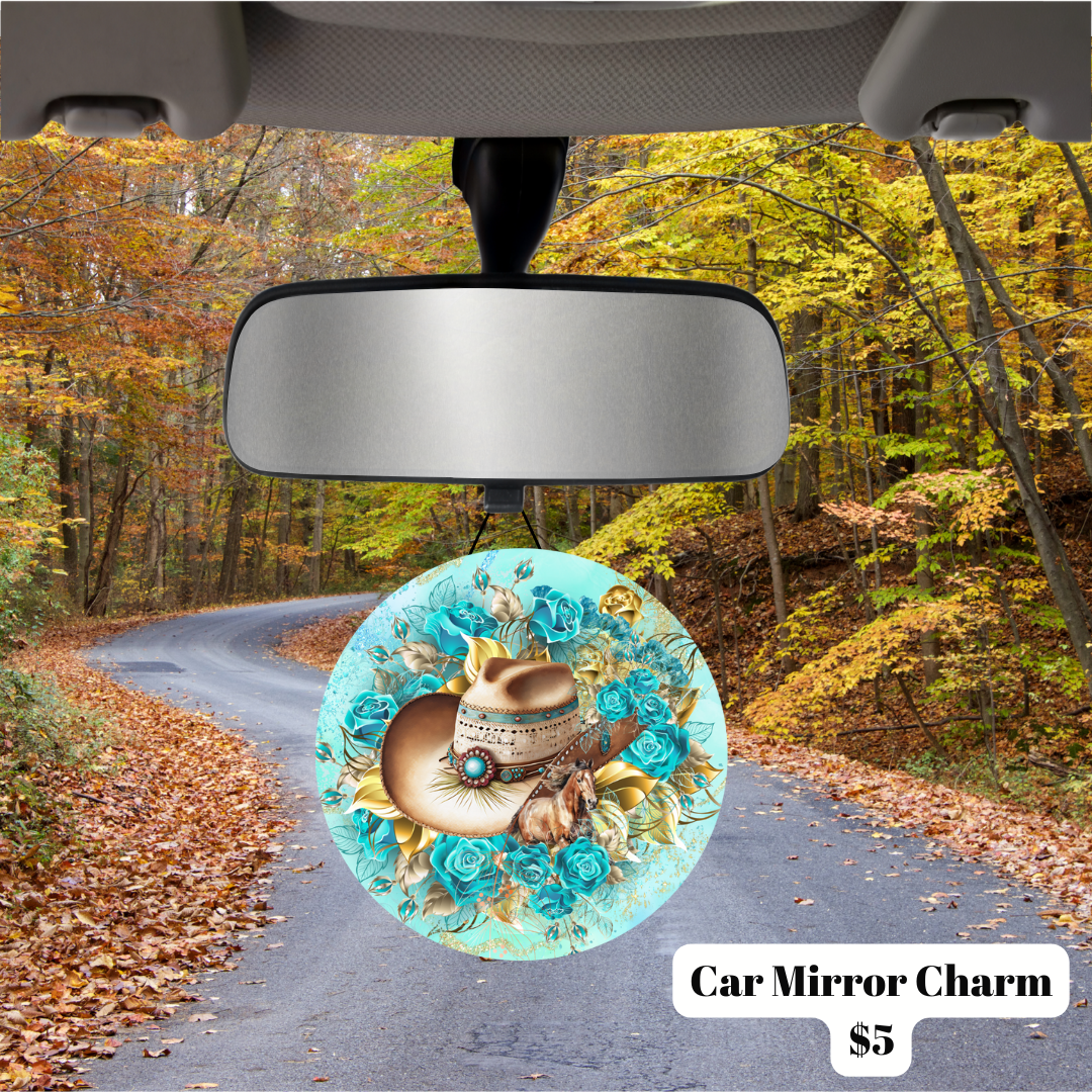 Cowgirl Hat and Roses Car Charm