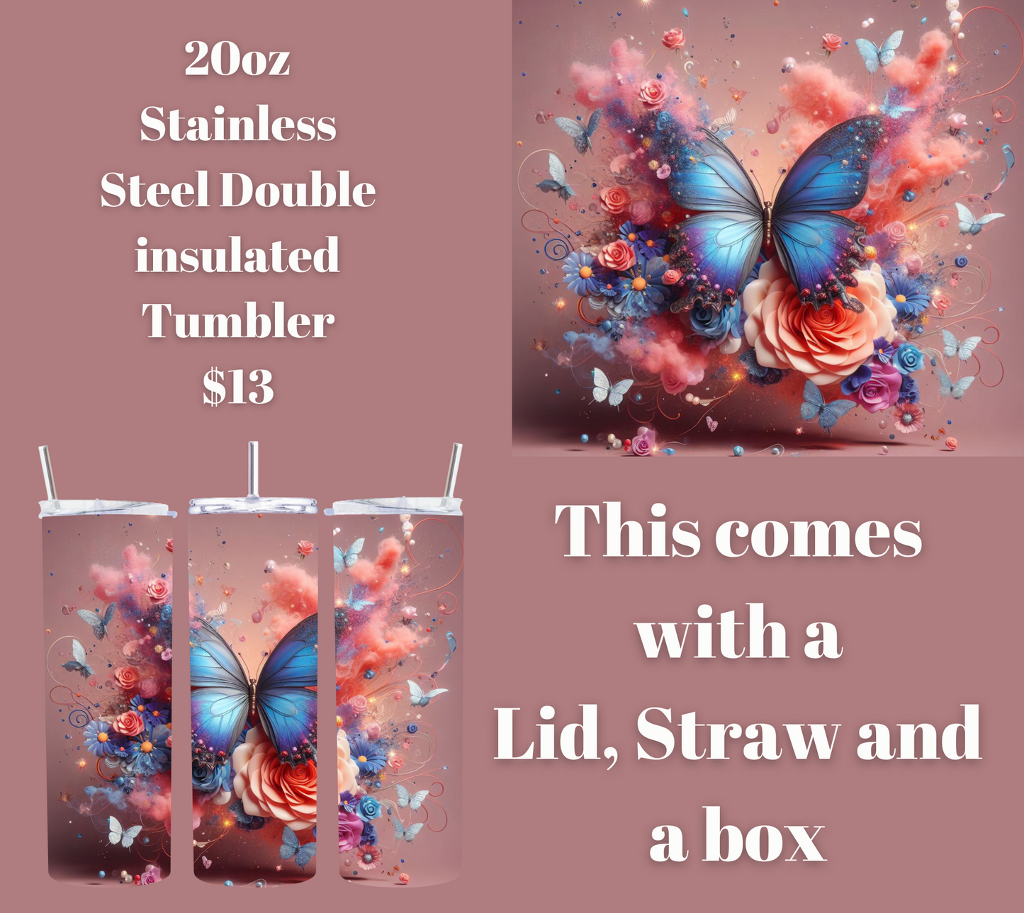 Enchanted Flutter Stainless Steel Tumbler