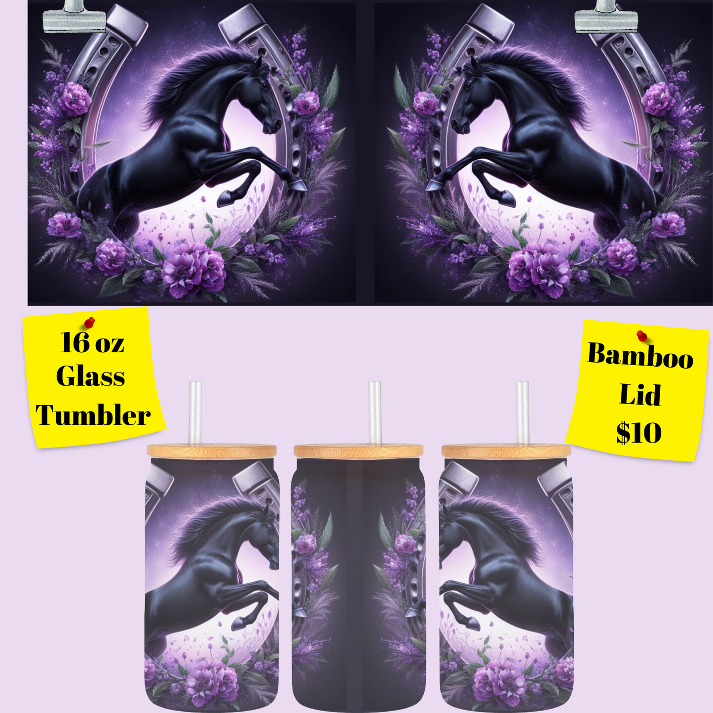 Gallop of Beauty: 3D Horse and Horseshoe Elegance Frosted Glass Tumbler