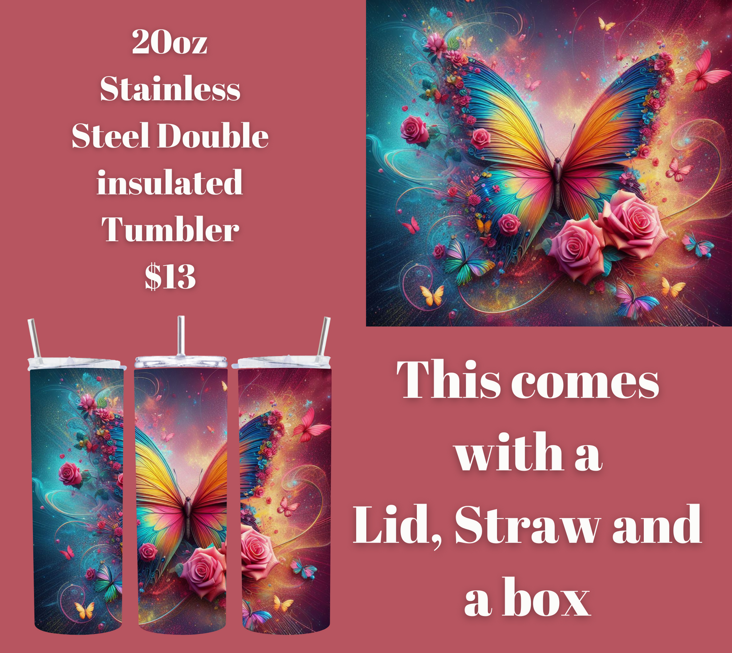 Enchanted Flutter Stainless Steel Tumbler