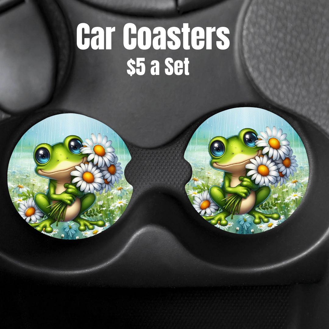 Cheerful Meadow Frog Car Coasters