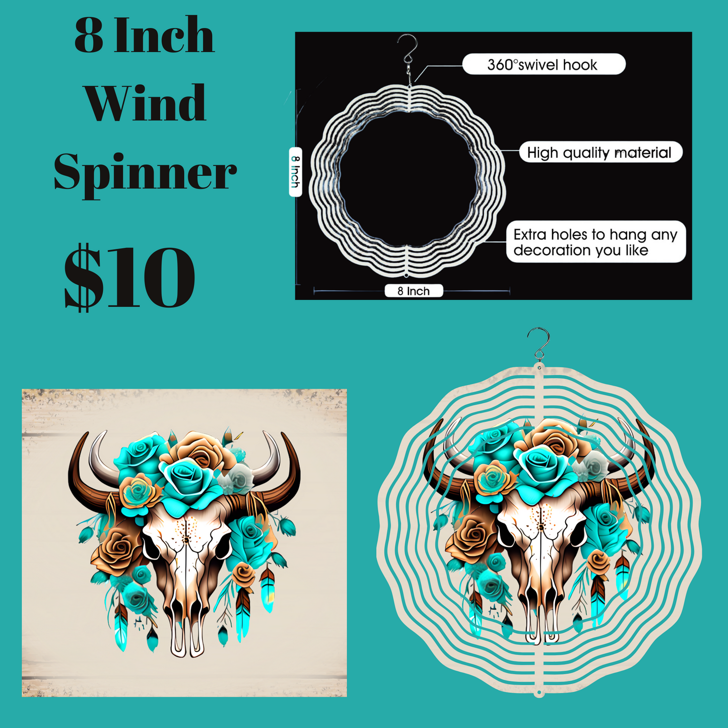 Bohemian Breeze Bull Skull Wind Spinner