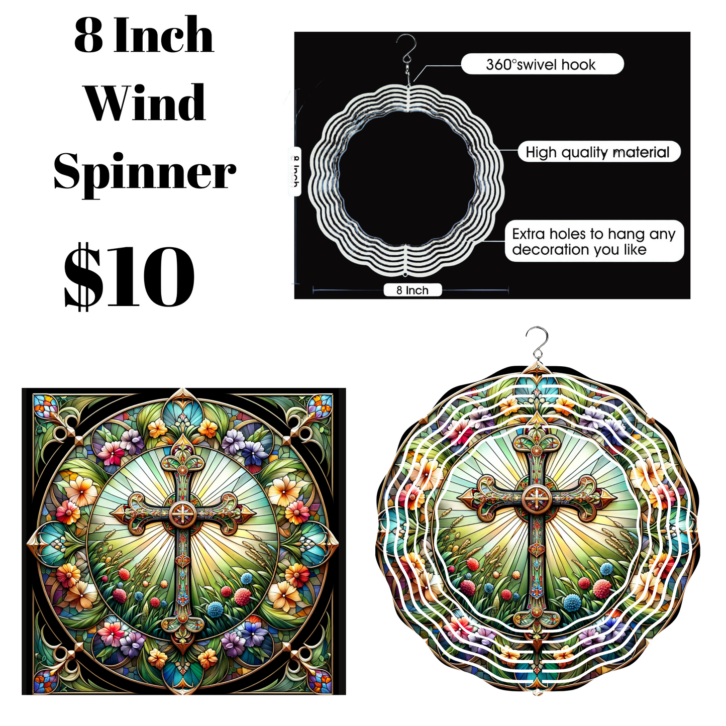 Radiant Cross Stained Glass Wind Spinner