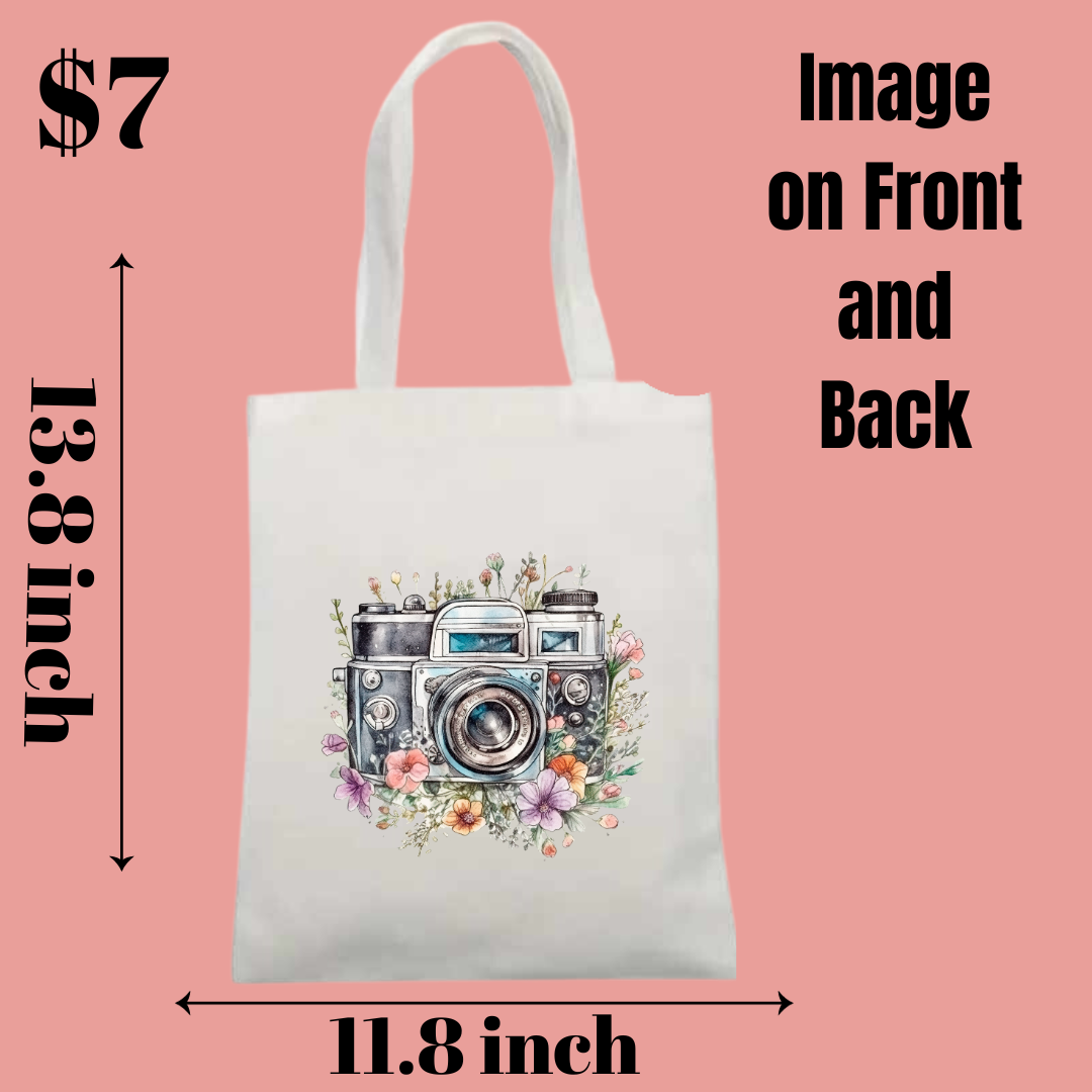 Vintage Camera Floral Tote Bag – Artistic Dual-Sided Design