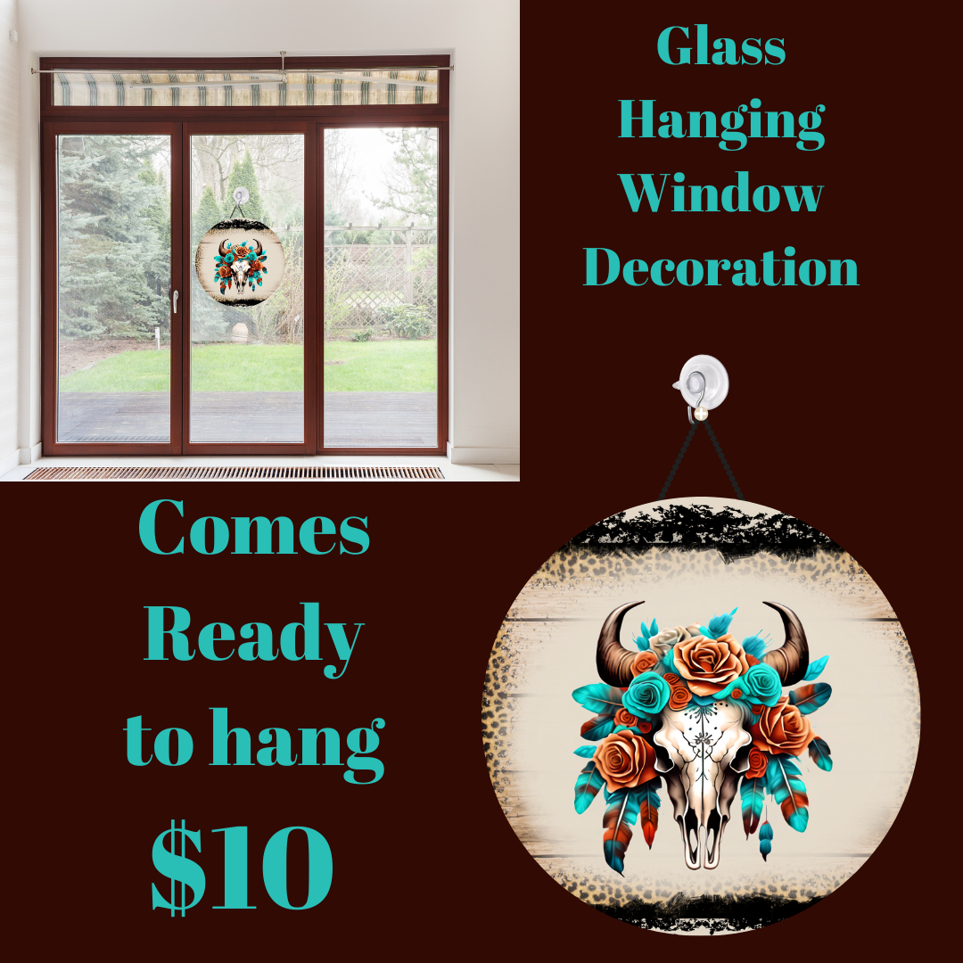 Azure Bloom Circular Glass Window Charm