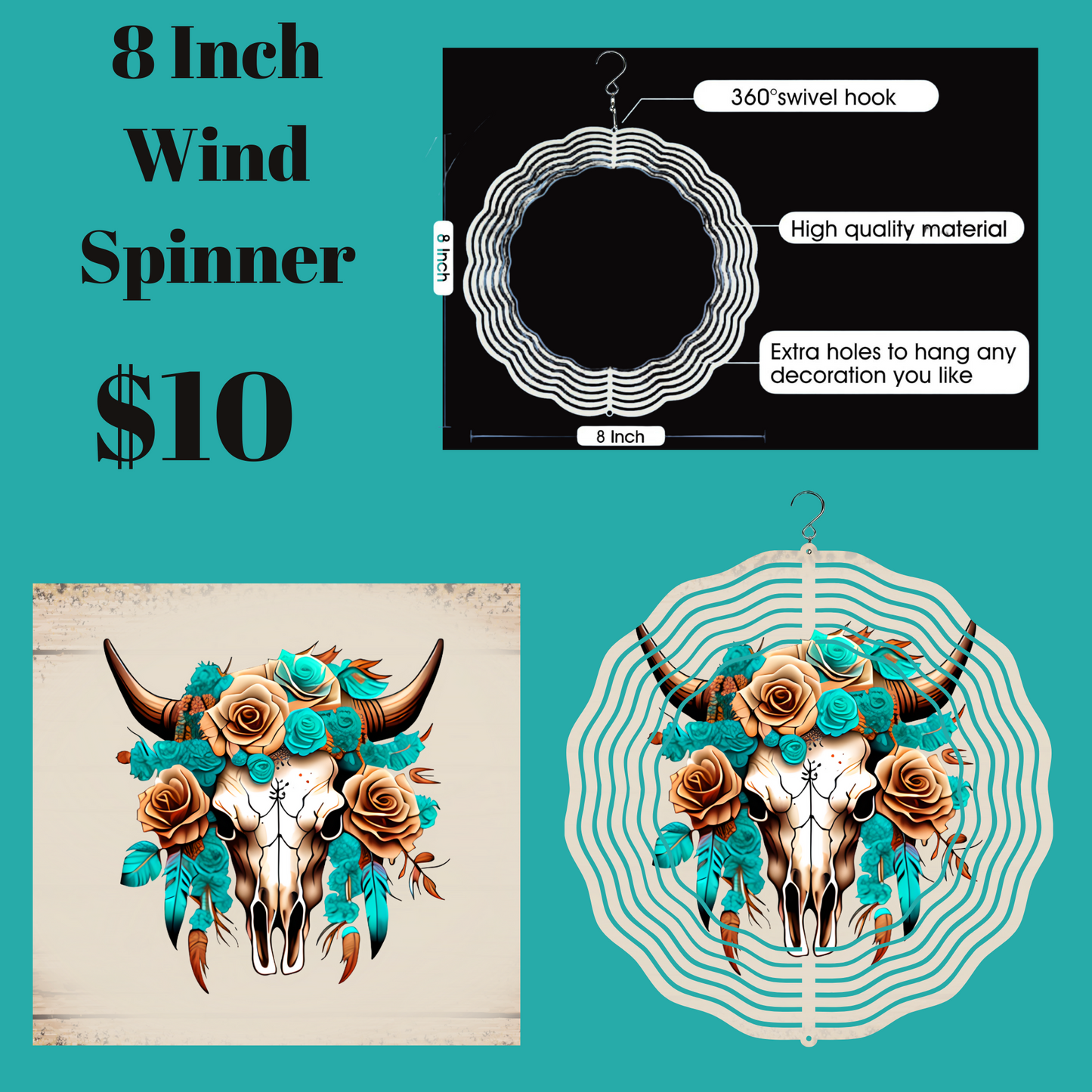 Bohemian Breeze Bull Skull Wind Spinner