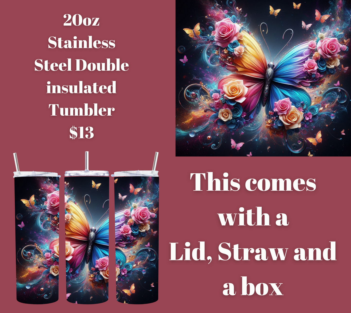 Enchanted Flutter Stainless Steel Tumbler