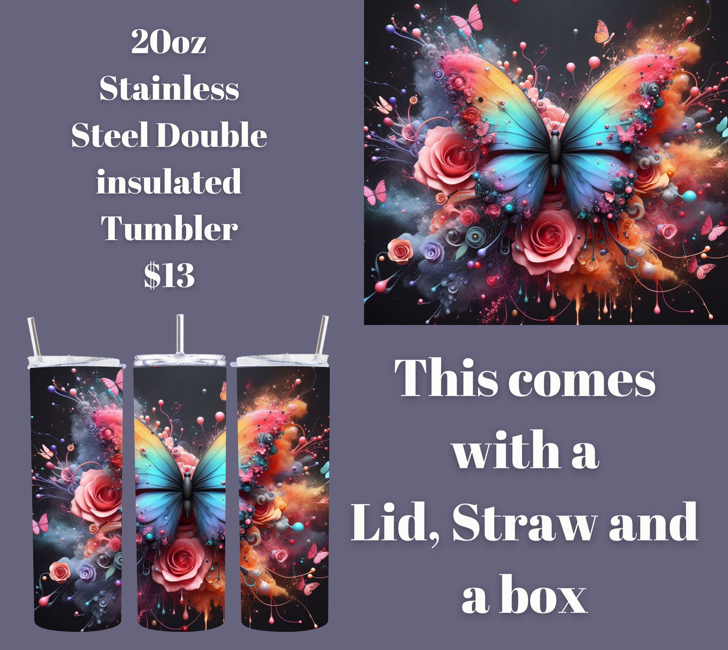 Enchanted Flutter Stainless Steel Tumbler