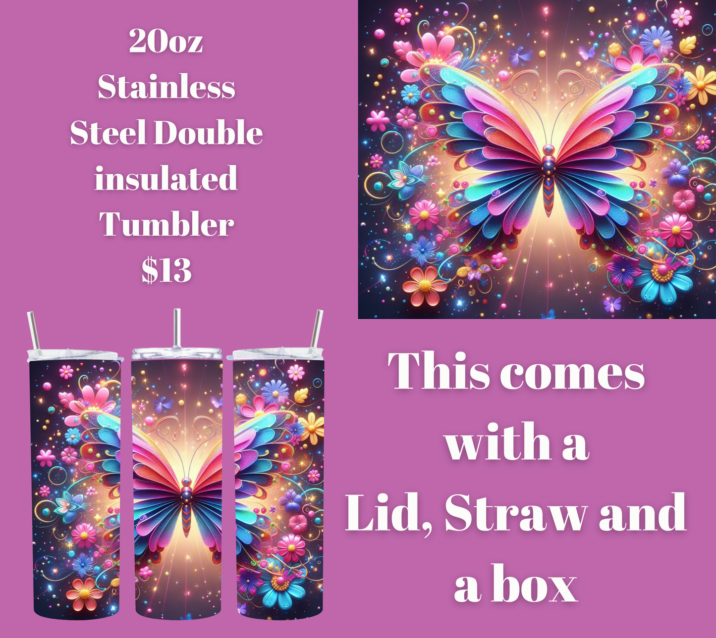 Enchanted Flutter Stainless Steel Tumbler
