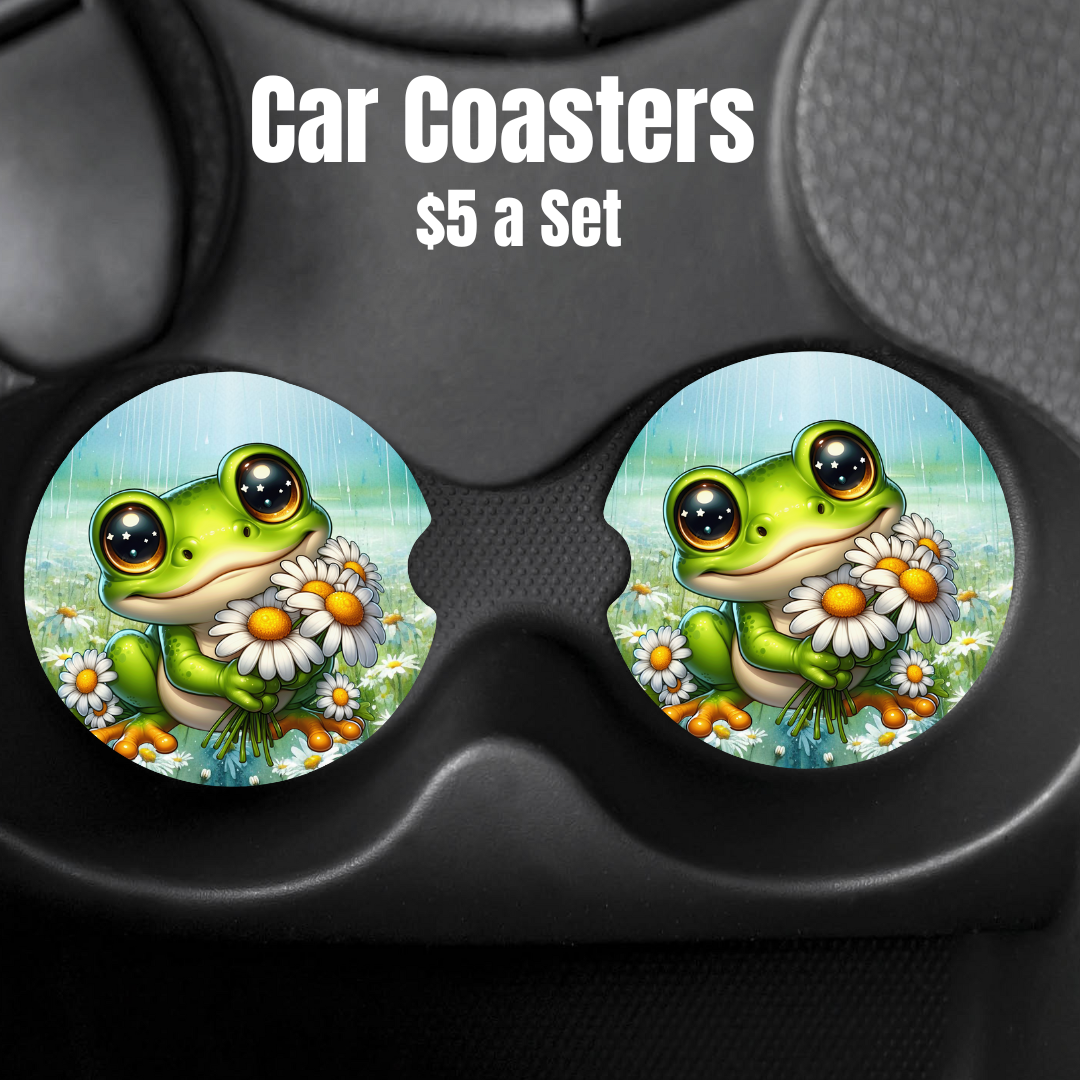 Cheerful Meadow Frog Car Coasters