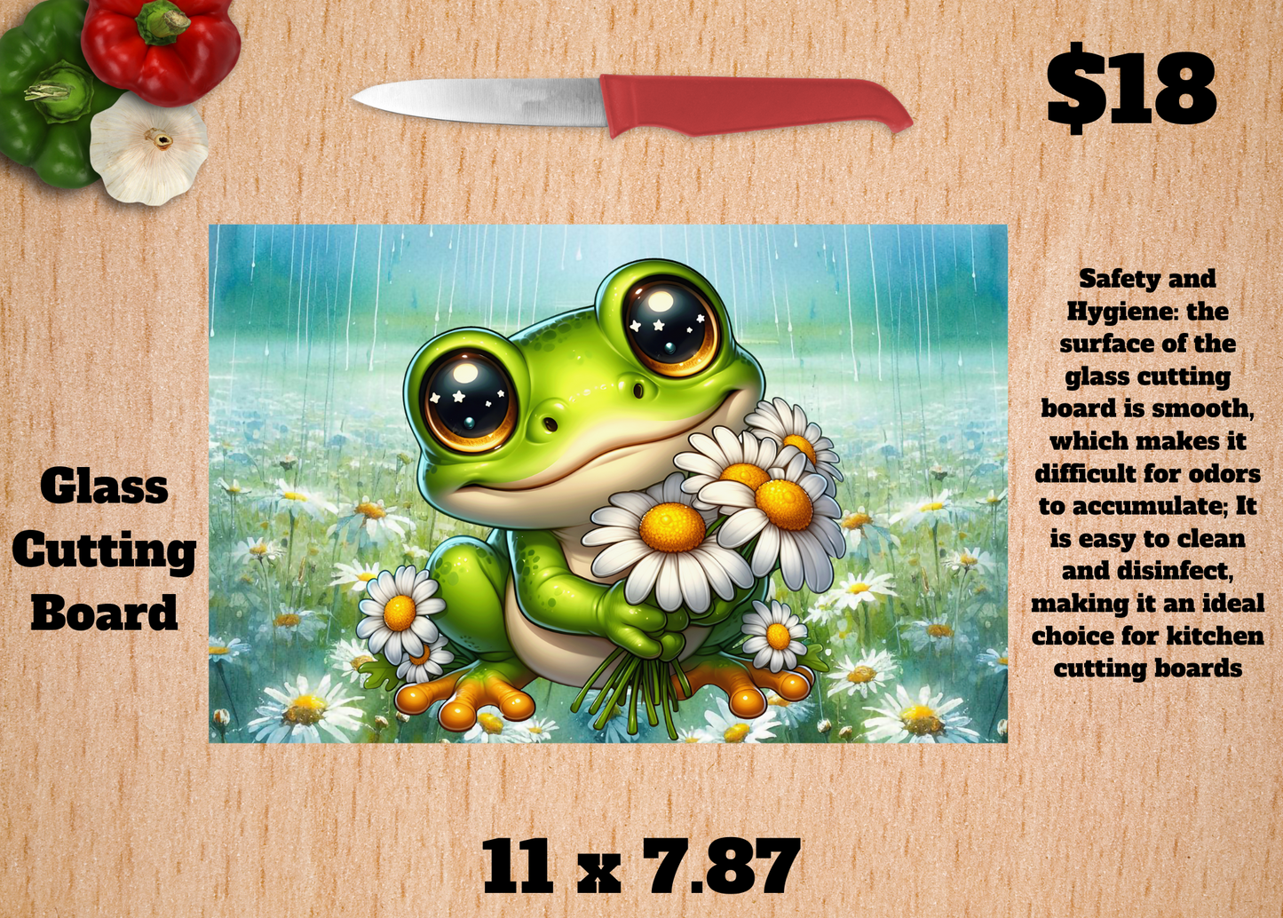 Lily Pad Chef Frog Glass Cutting Board