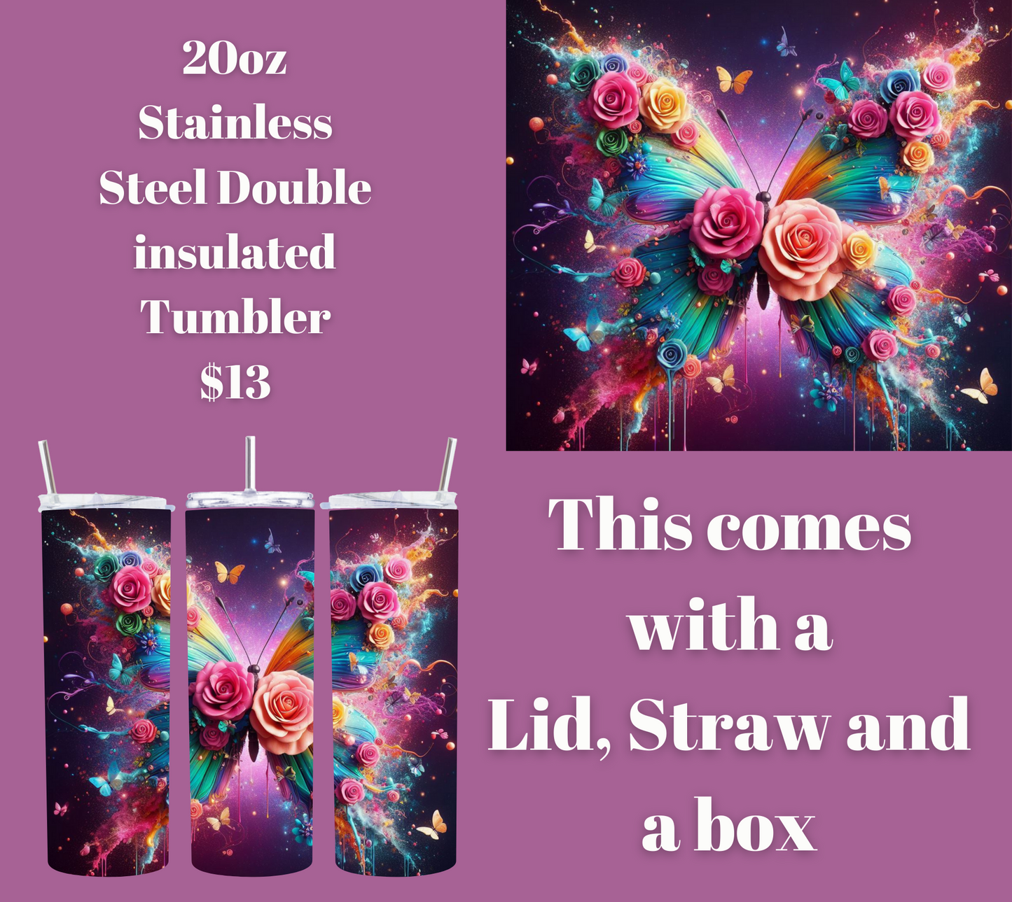 Enchanted Flutter Stainless Steel Tumbler