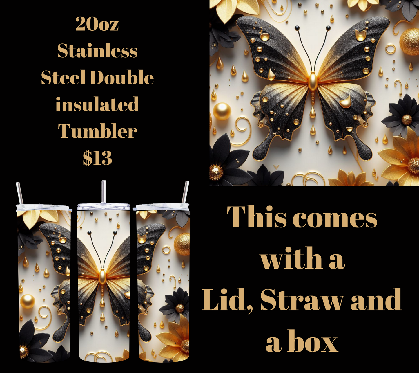 Golden Flutter Stainless Steel Tumbler