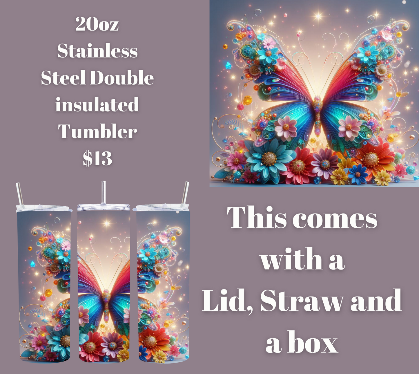 Enchanted Flutter Stainless Steel Tumbler