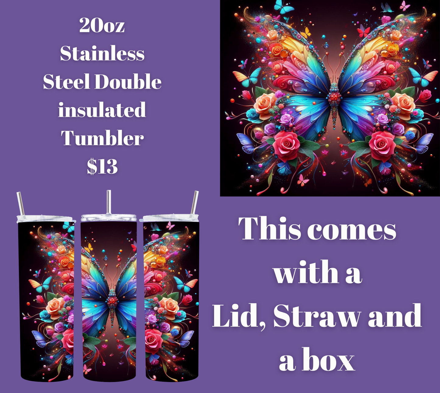Enchanted Flutter Stainless Steel Tumbler