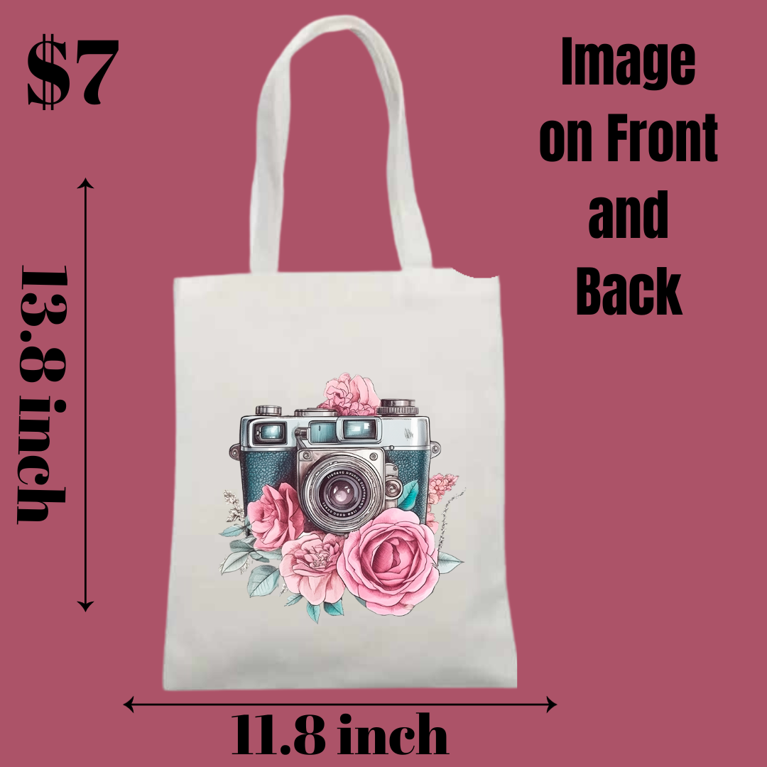 Vintage Camera Floral Tote Bag – Artistic Dual-Sided Design