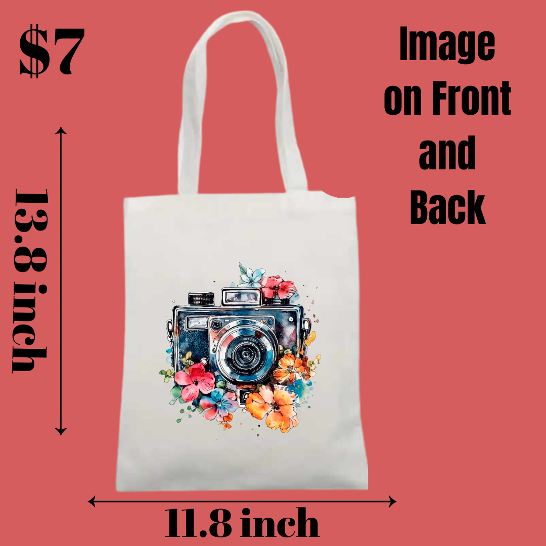 Vintage Camera Floral Tote Bag – Artistic Dual-Sided Design