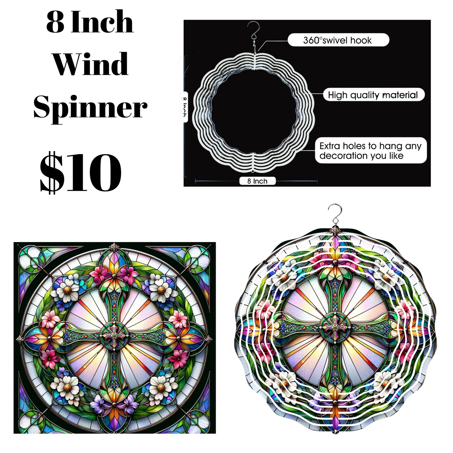 Radiant Cross Stained Glass Wind Spinner