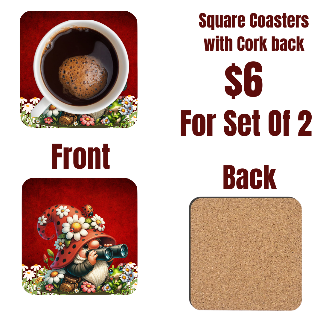 Whimsical Gnome End Table Coaster Set