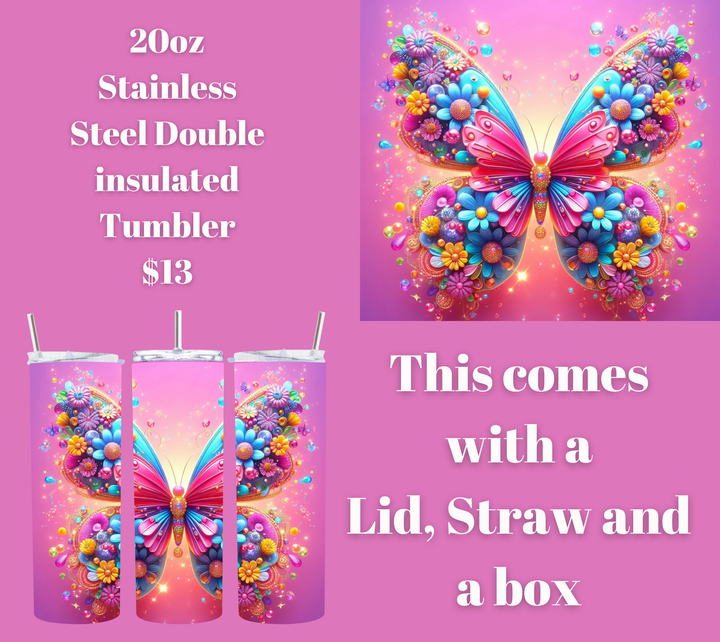 Enchanted Flutter Stainless Steel Tumbler