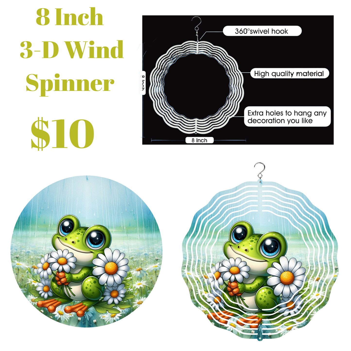 Daisy Dance Frog Wind Spinner