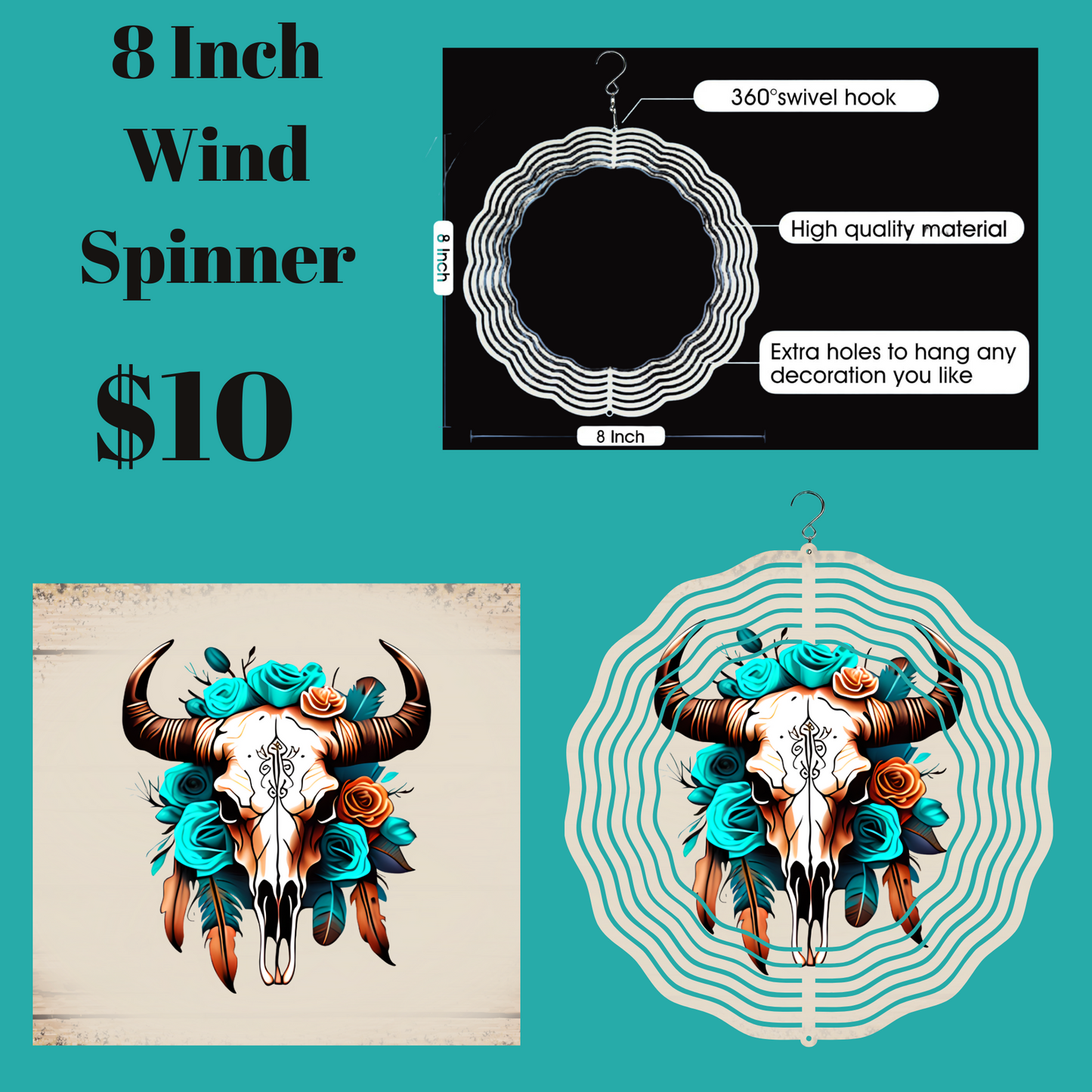 Bohemian Breeze Bull Skull Wind Spinner