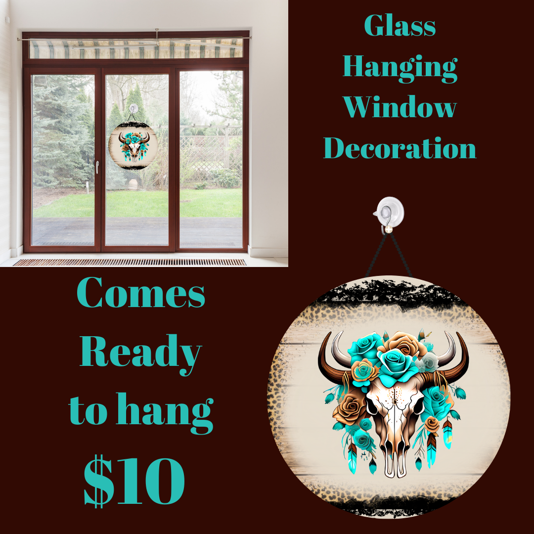 Azure Bloom Circular Glass Window Charm