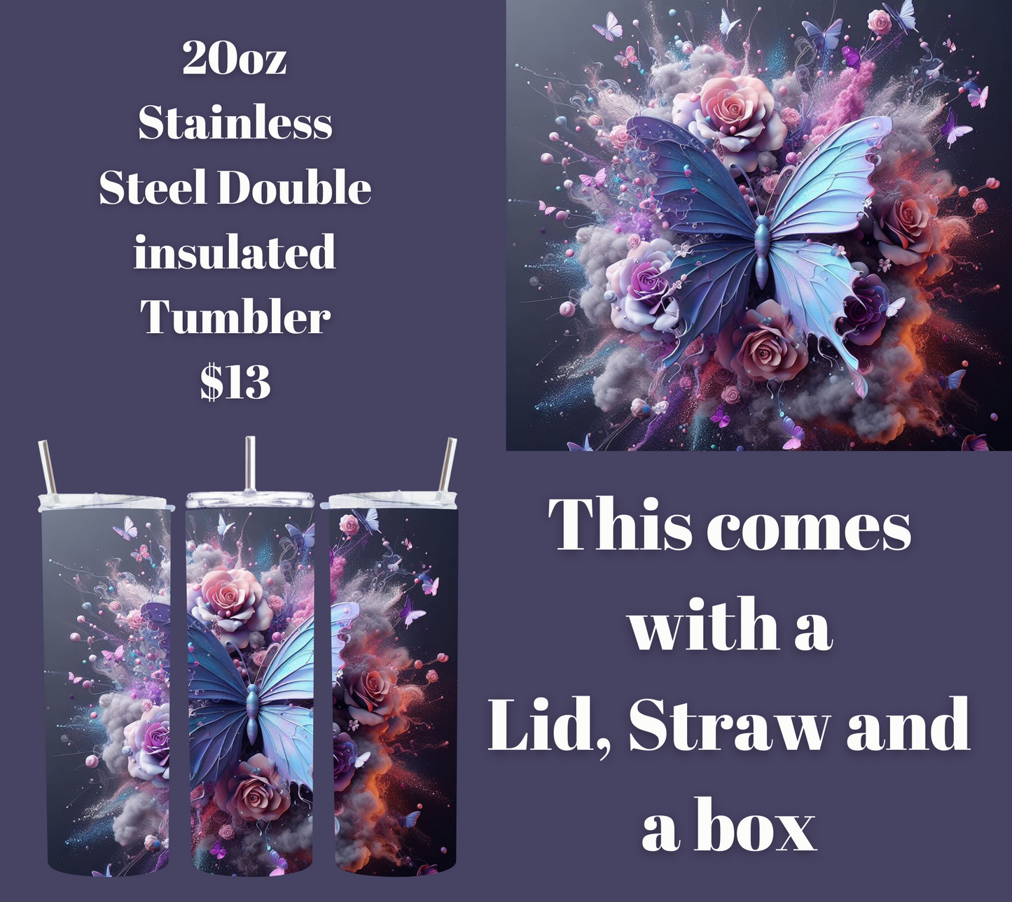 Enchanted Flutter Stainless Steel Tumbler