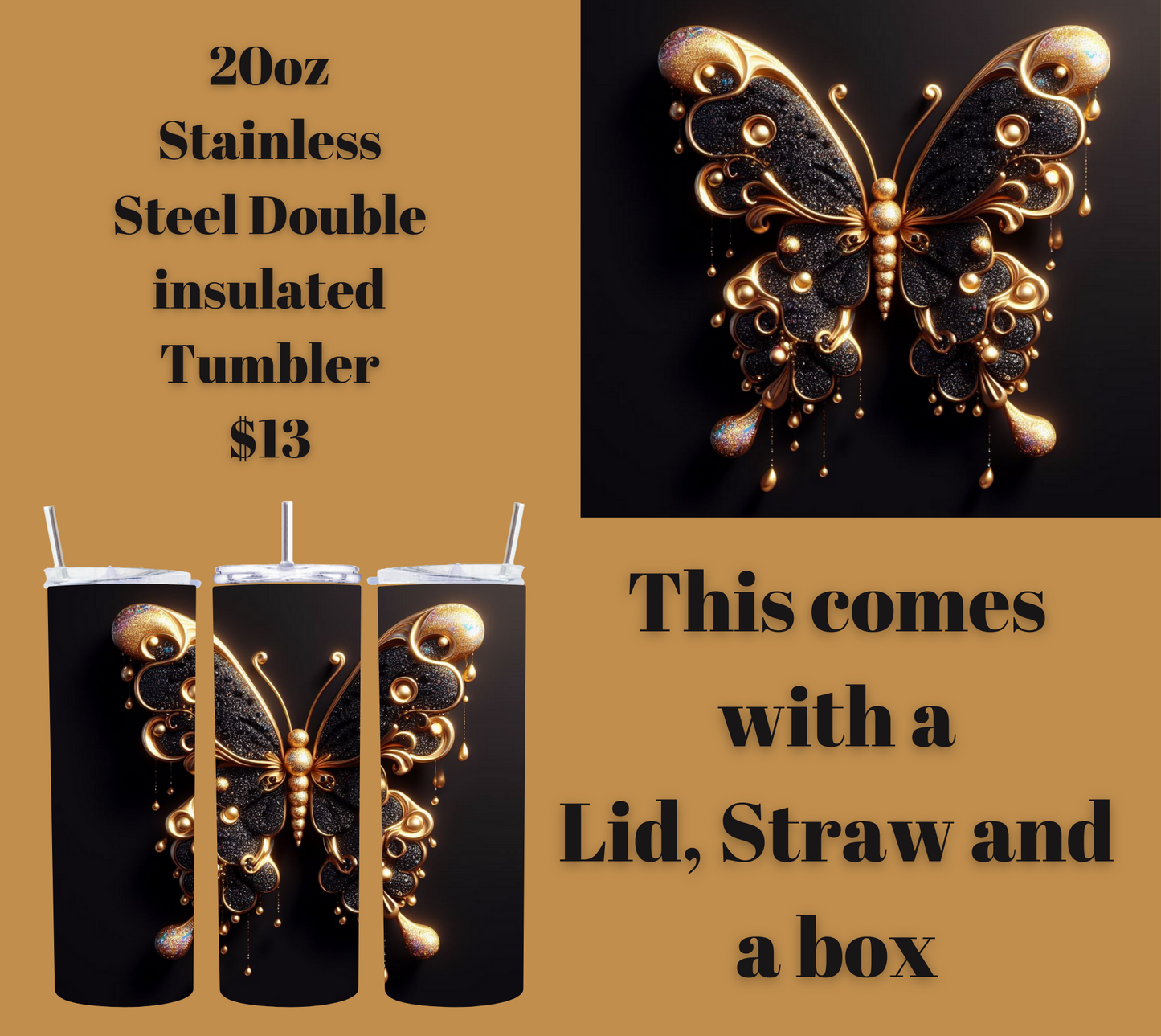 Golden Flutter Stainless Steel Tumbler