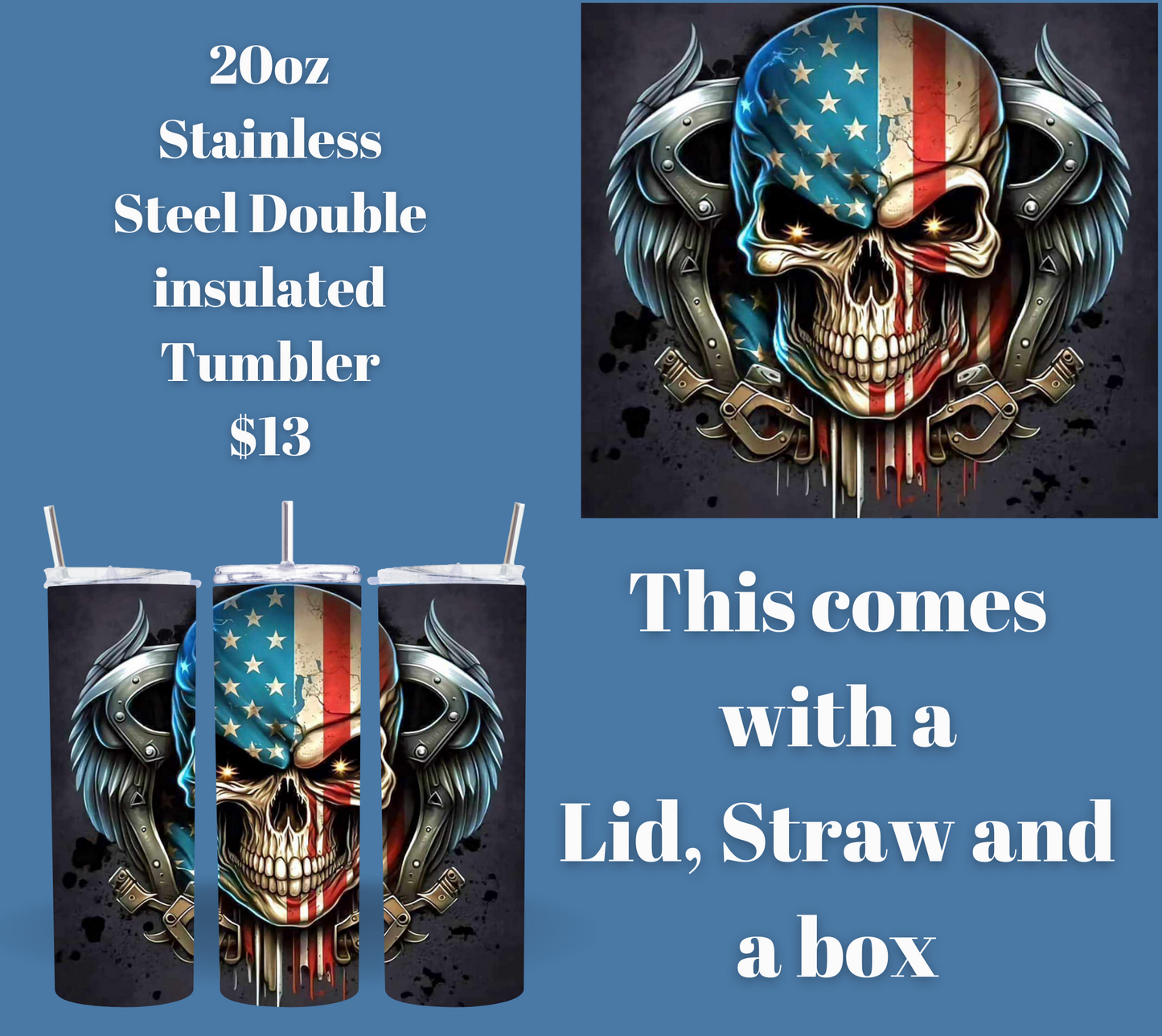 Patriotic Skull Tumbler - 20oz