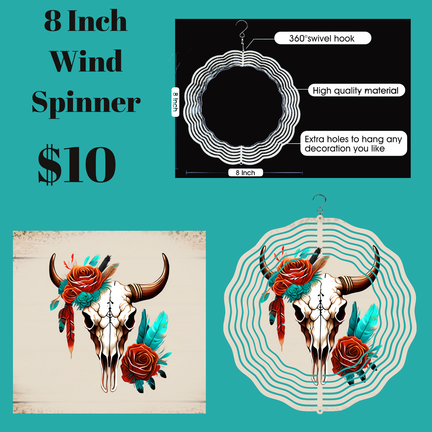 Bohemian Breeze Bull Skull Wind Spinner