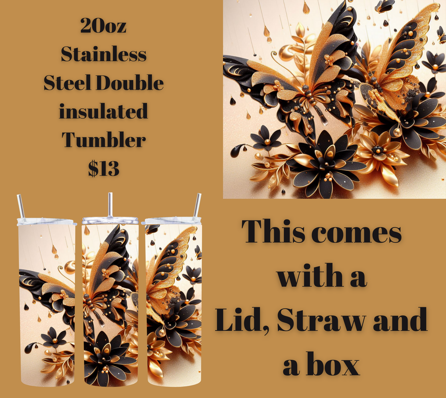 Golden Flutter Stainless Steel Tumbler