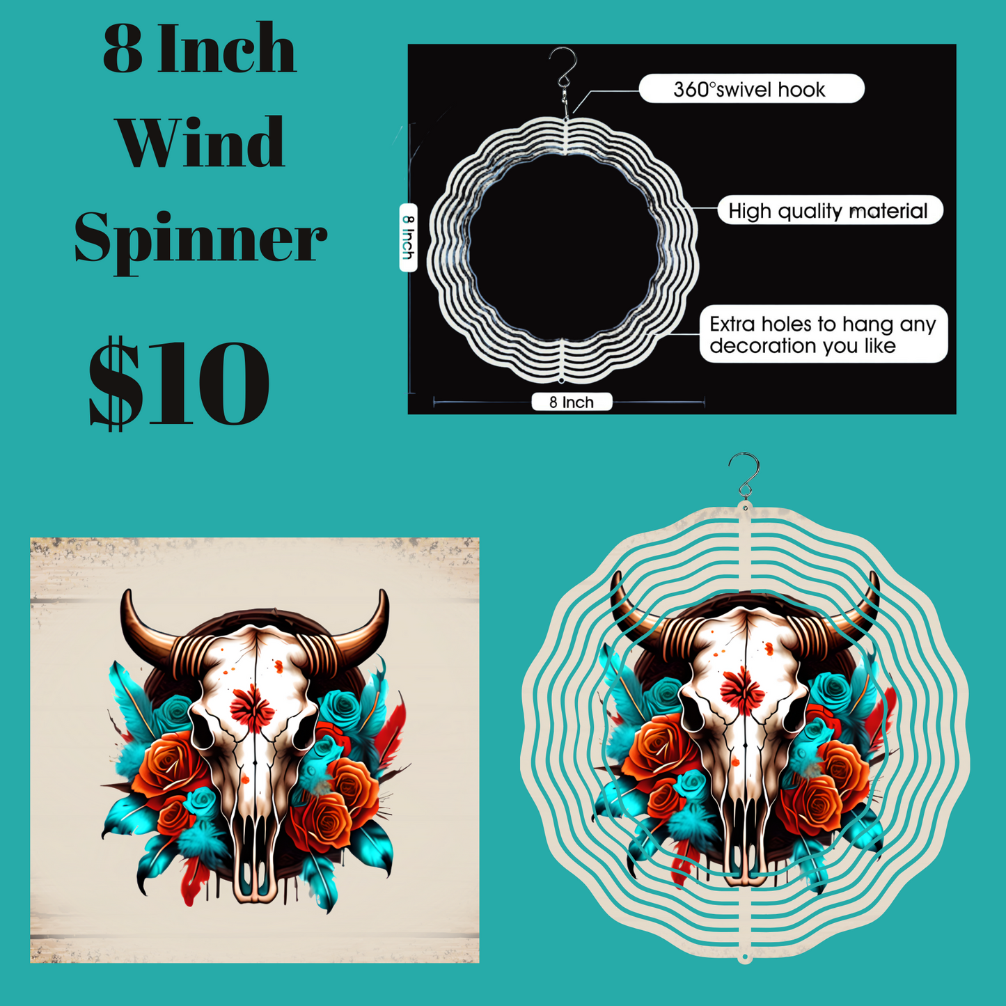 Bohemian Breeze Bull Skull Wind Spinner