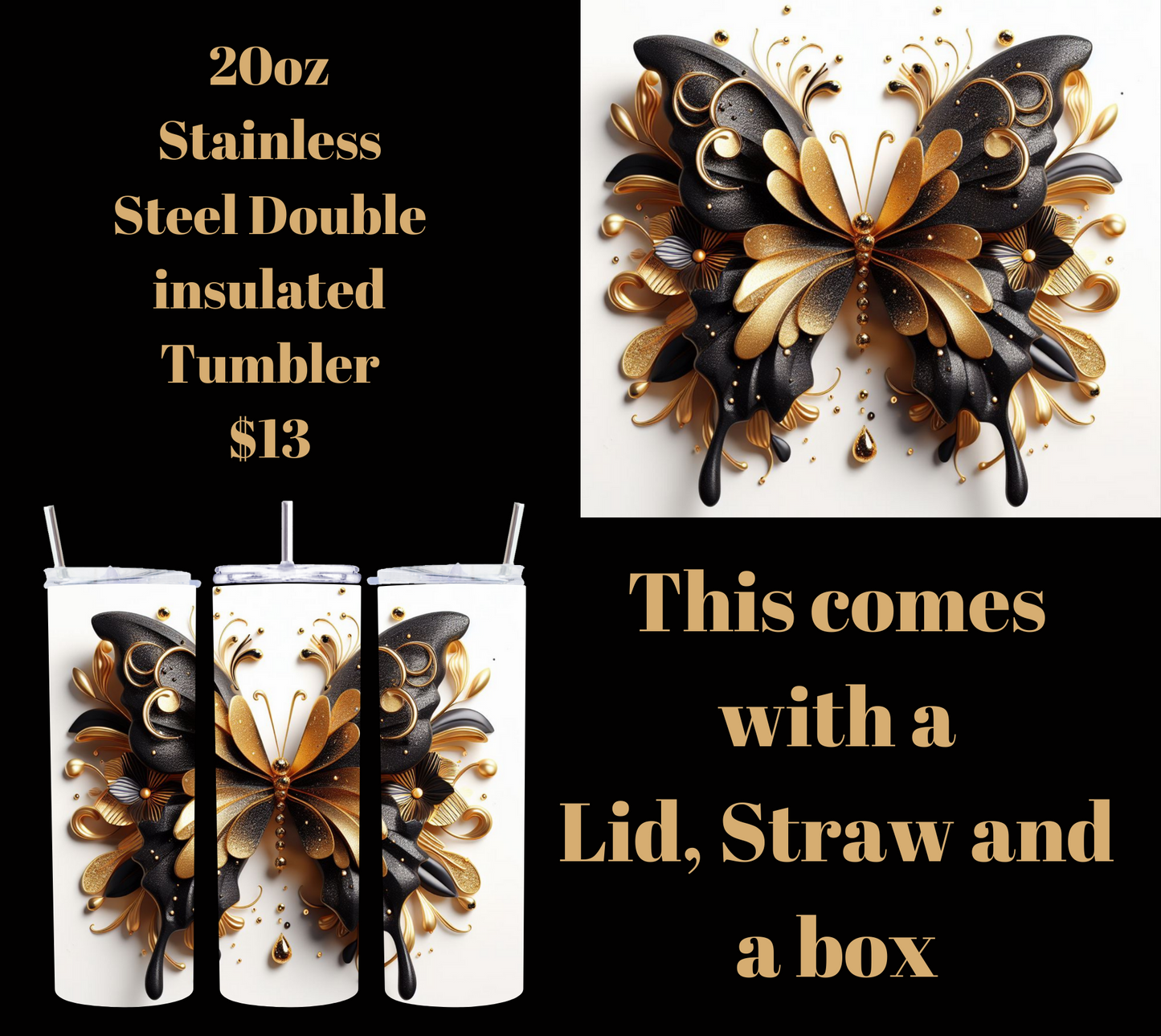 Golden Flutter Stainless Steel Tumbler