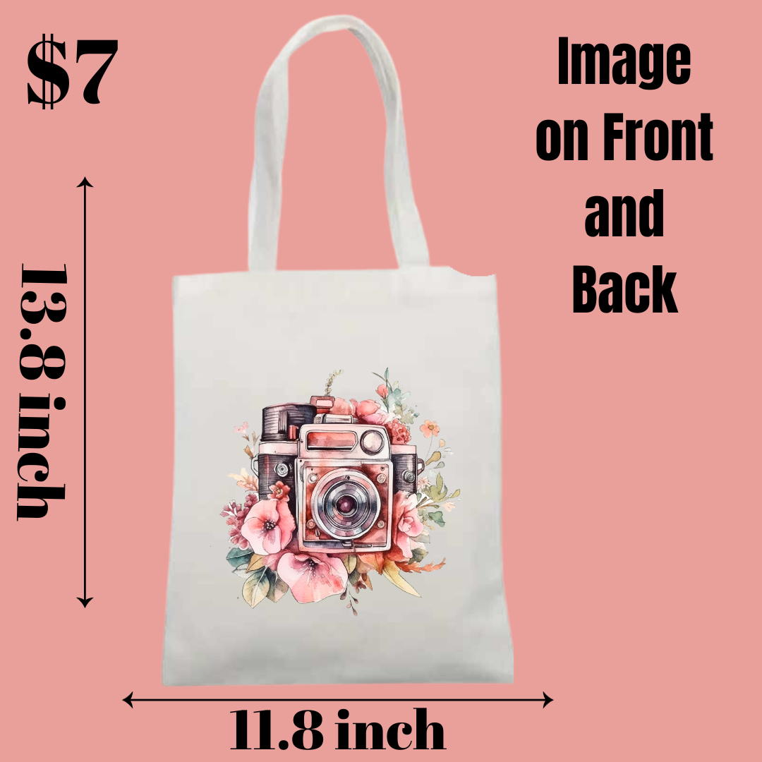 Vintage Camera Floral Tote Bag – Artistic Dual-Sided Design