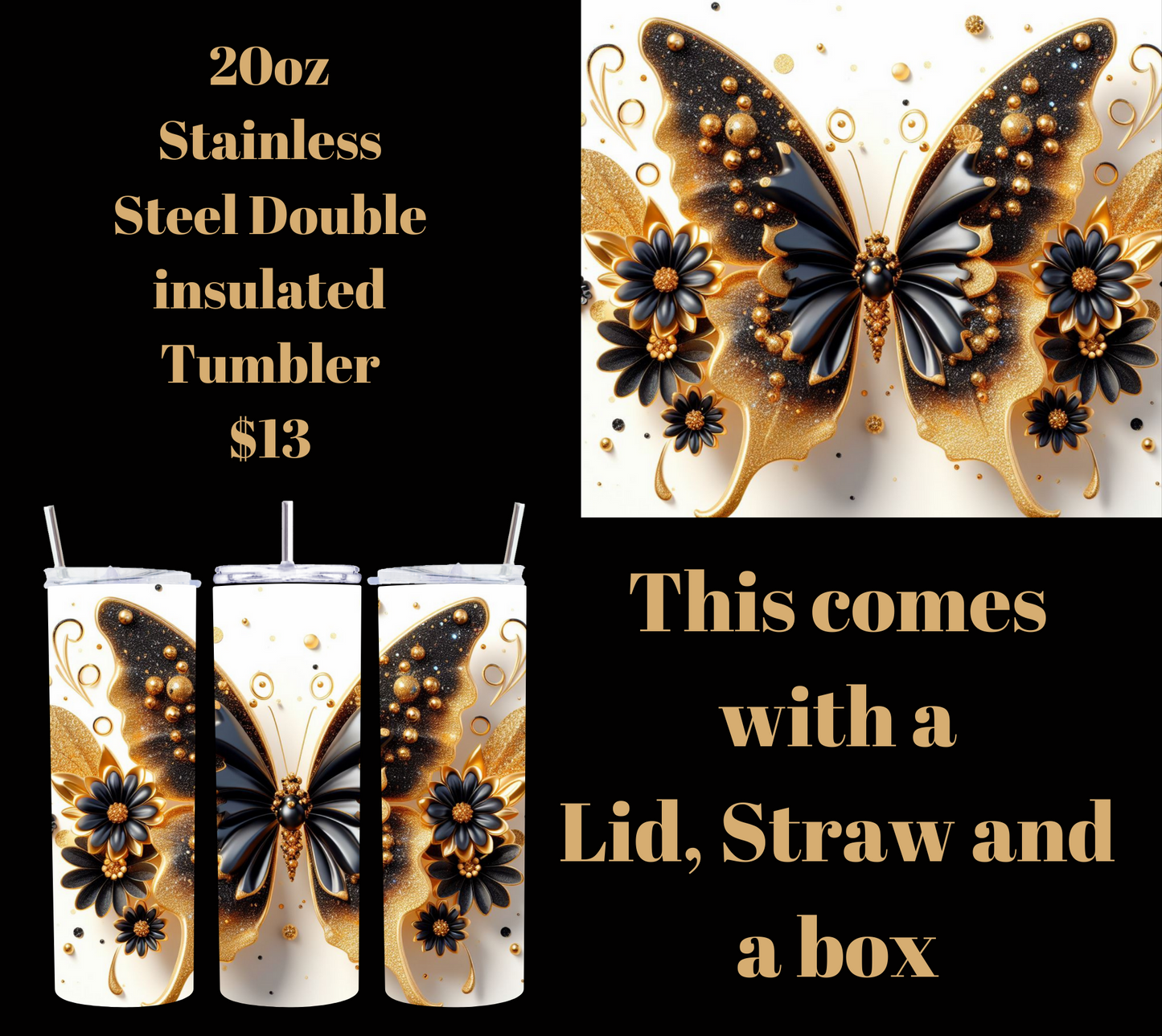 Golden Flutter Stainless Steel Tumbler
