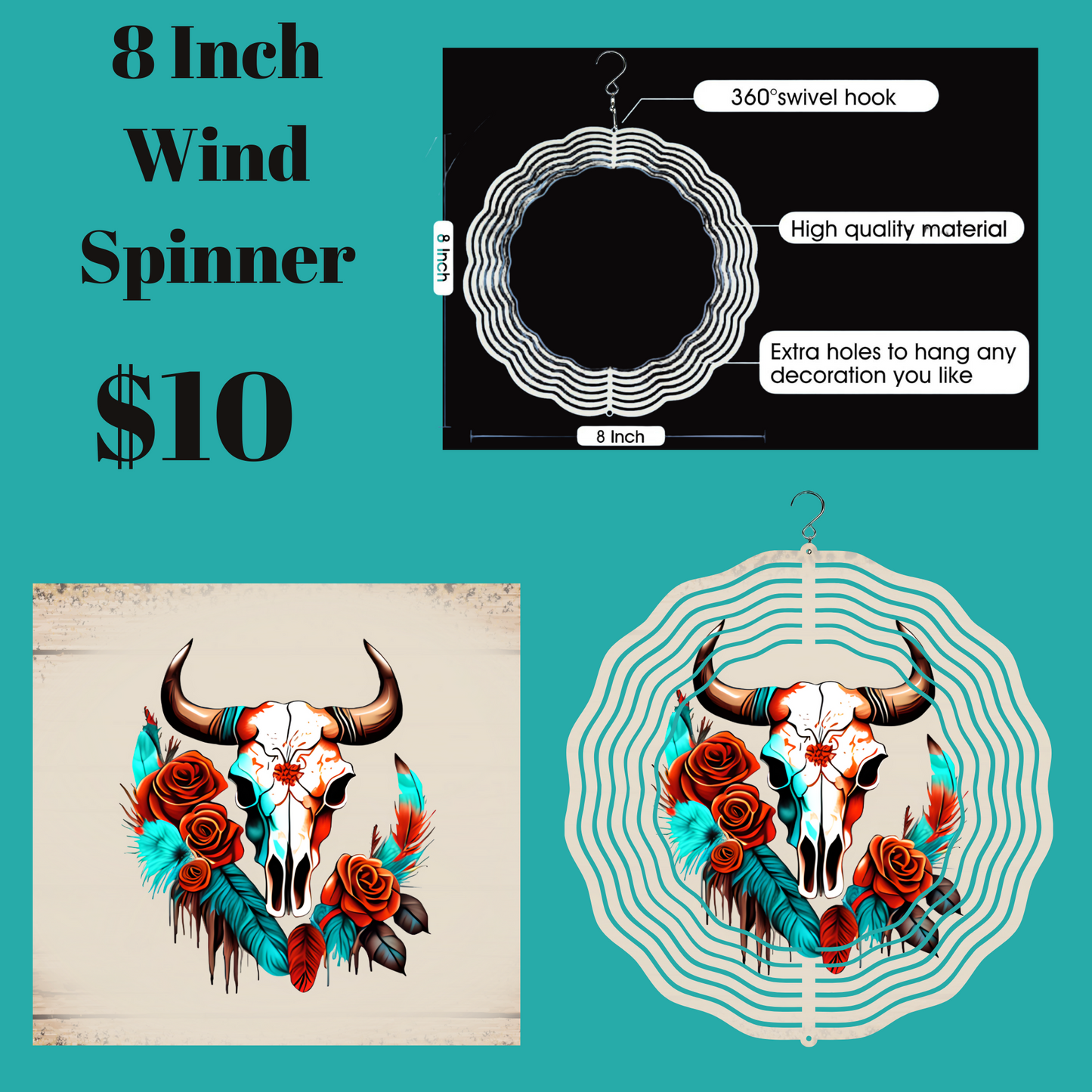 Bohemian Breeze Bull Skull Wind Spinner