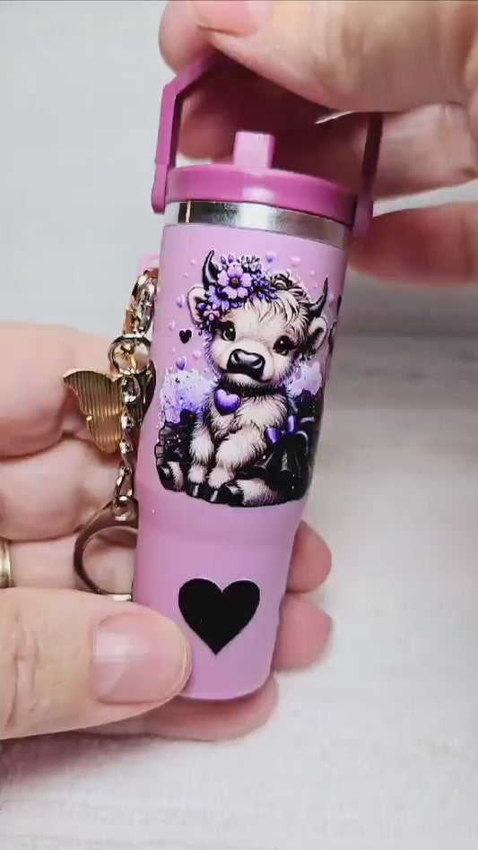 Tutu Highland Cow Mini Tumbler Keychain