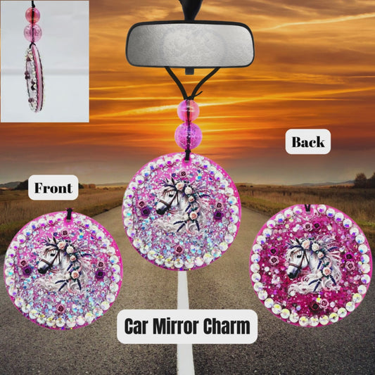 🌸 Enchanted Rose Horse Car Charm (Double-Sided)
