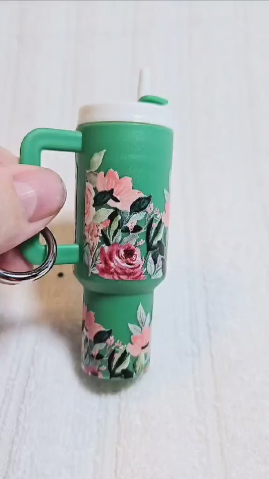 🌿 Minty Meadow Tumbler Keychain – Rose Garden Edition