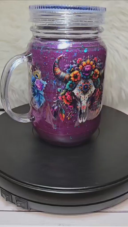 Mystical Floral Skull Snowglobe Tumblers