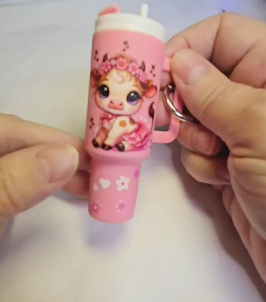 Petite Pastel Cow Mini Tumbler Keychain