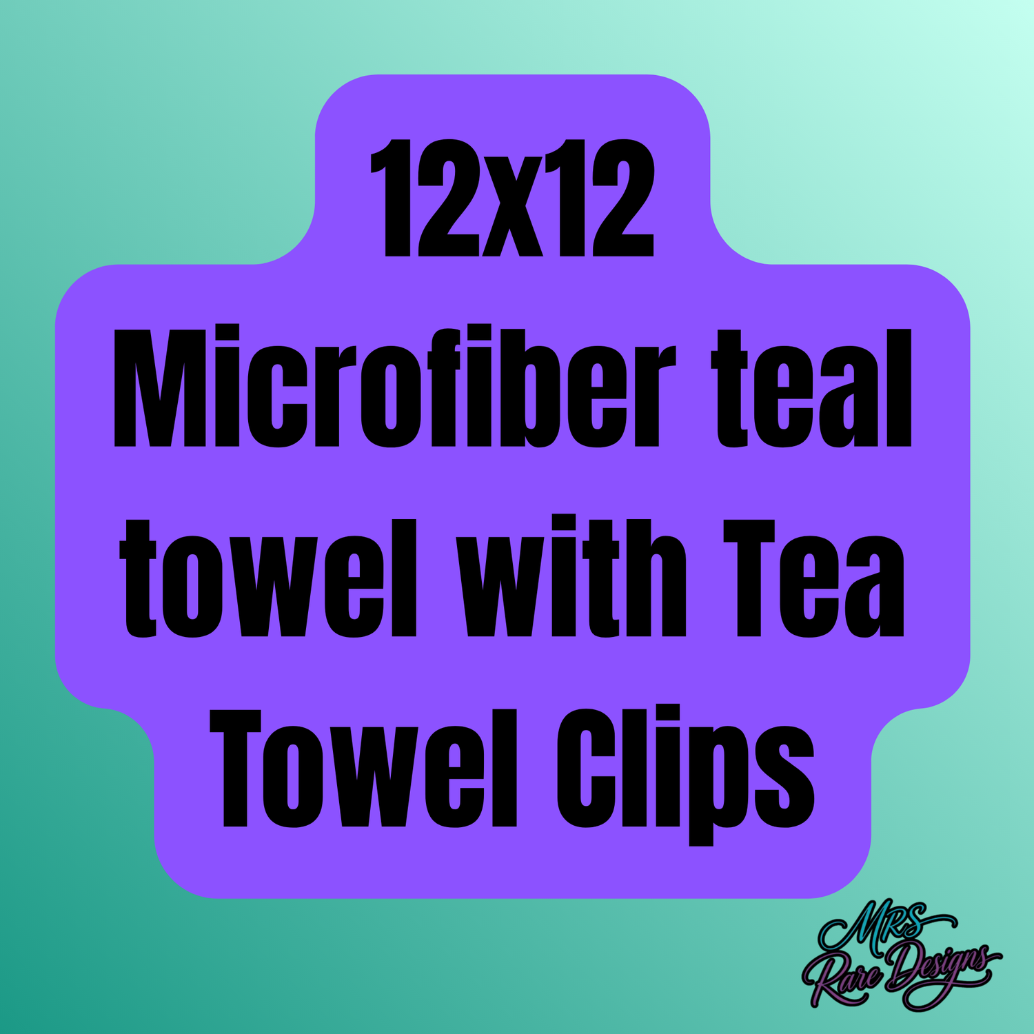 12x12 Microfiber teal towel with Tea Towel Clips