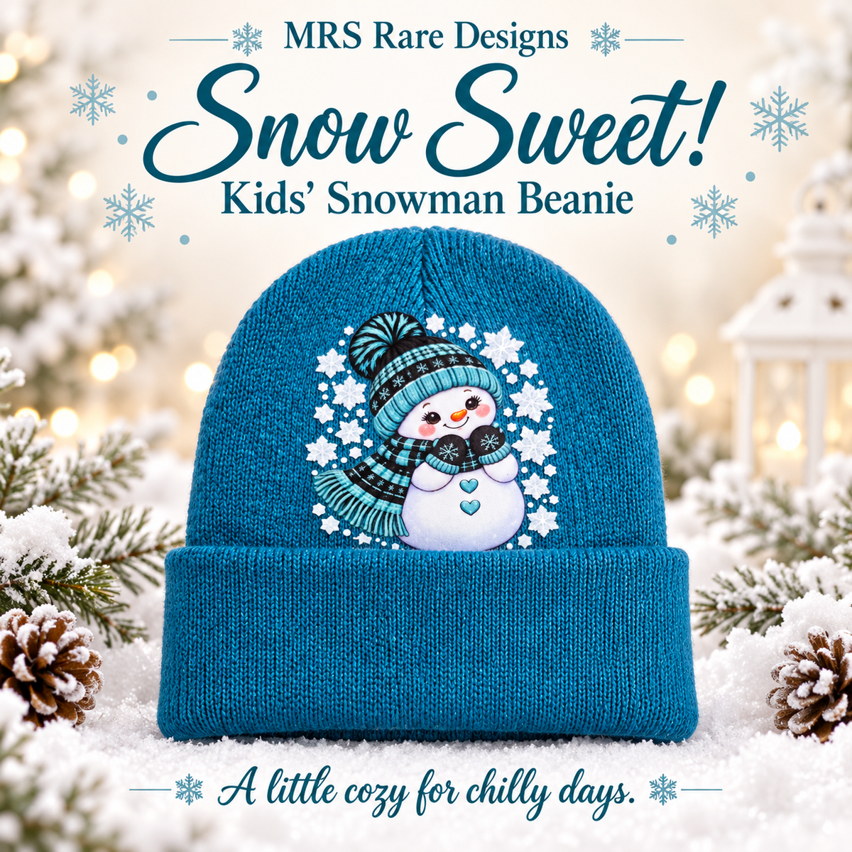 Snow Sweet Teal Kids’ Snowman Beanie