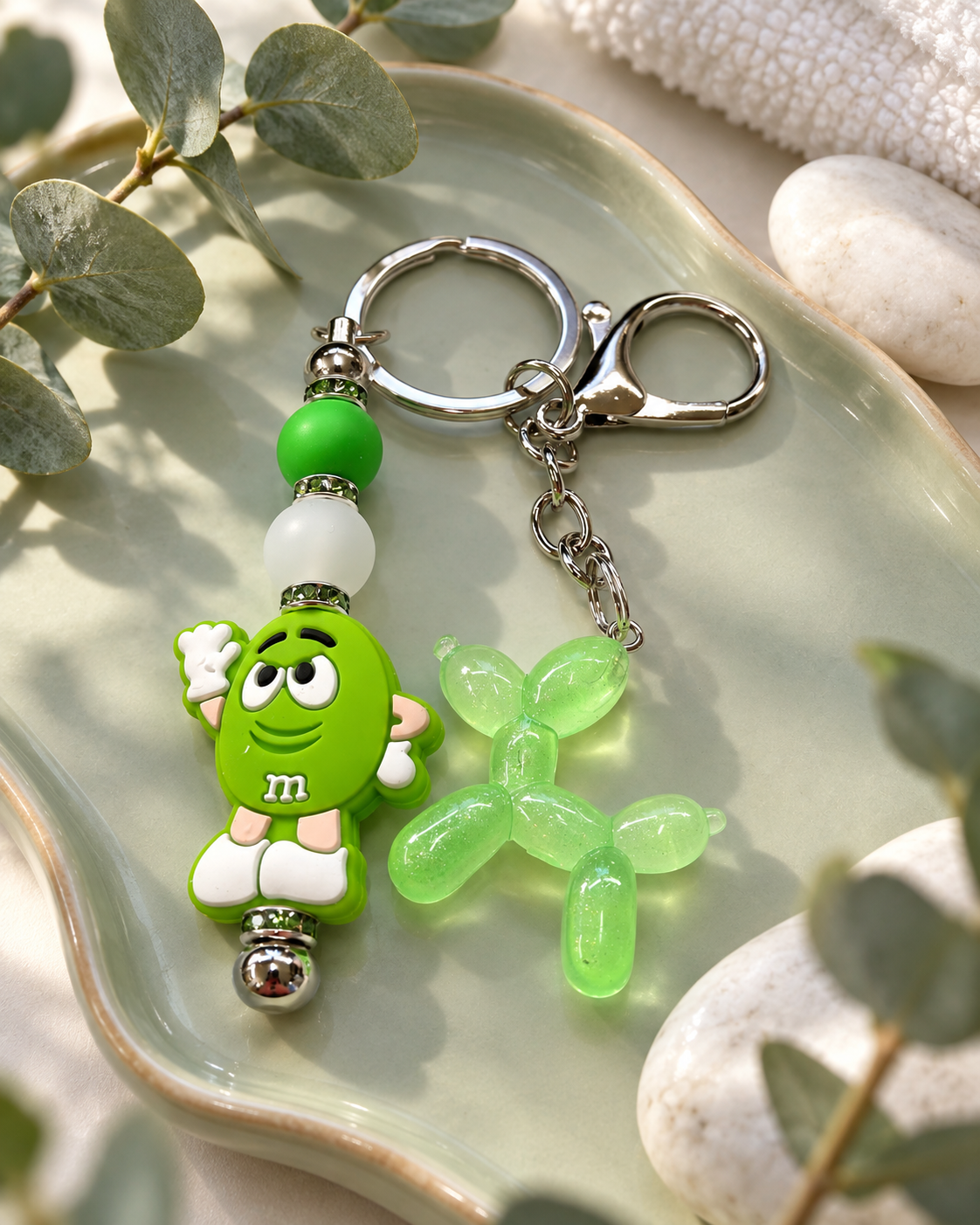 Lime Pop Candy Cutie Keychain with Balloon Dog Charm