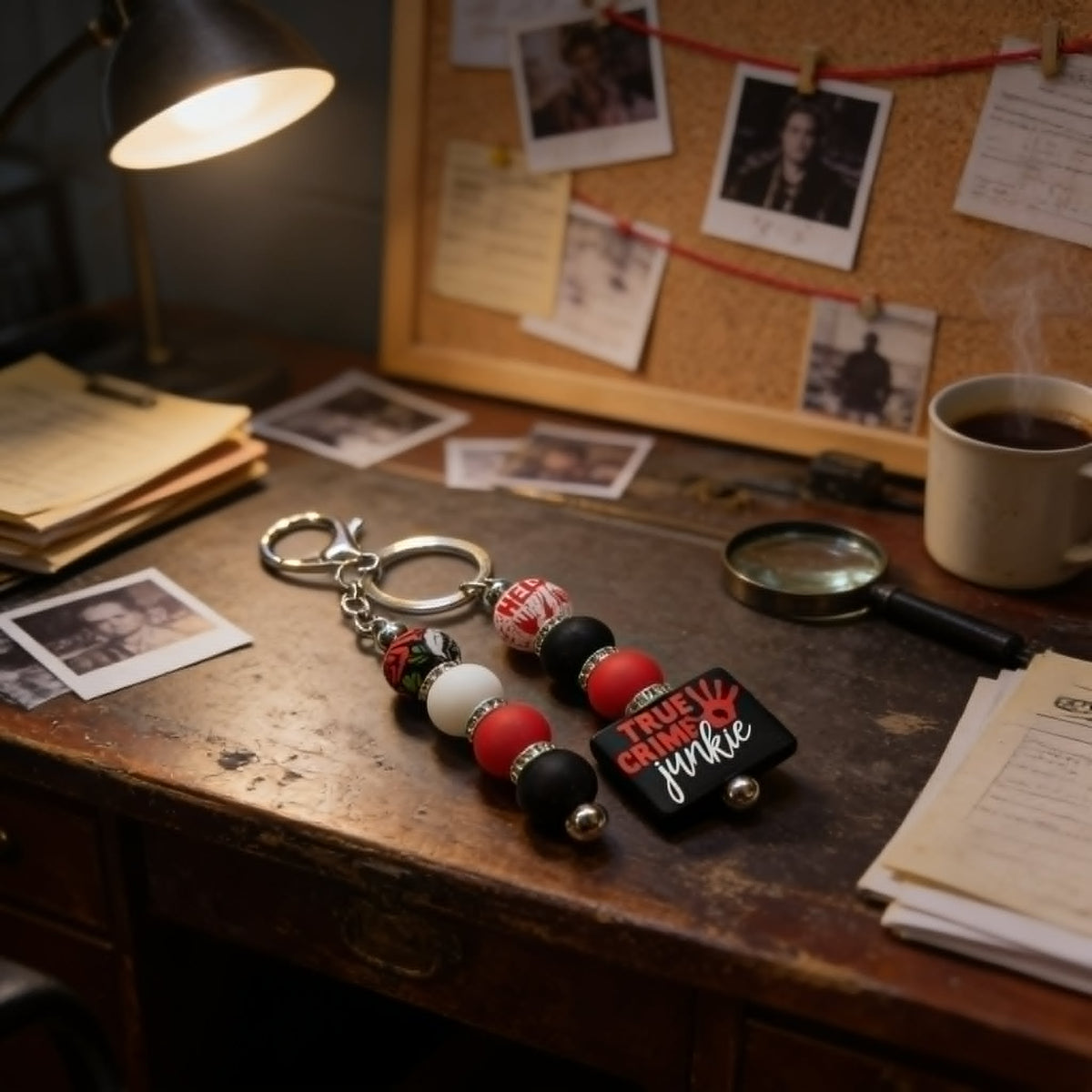 One More Episode True Crime Junkie Beaded Keychain