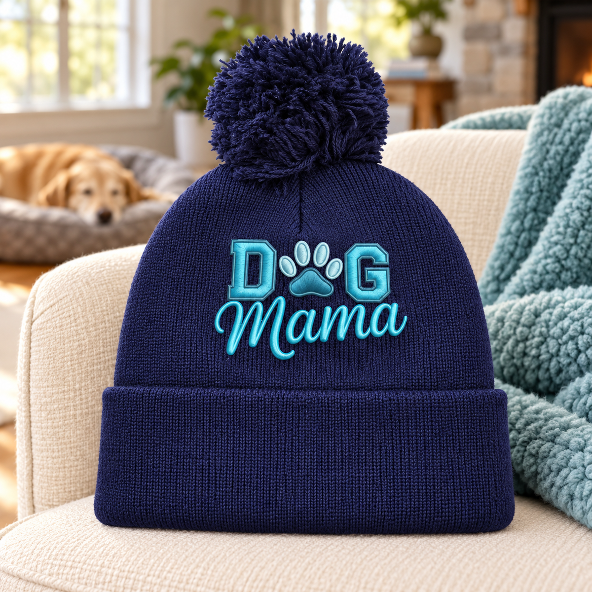 Cold Walks, Warm Hearts Dog Mama Pom-Pom Beanie