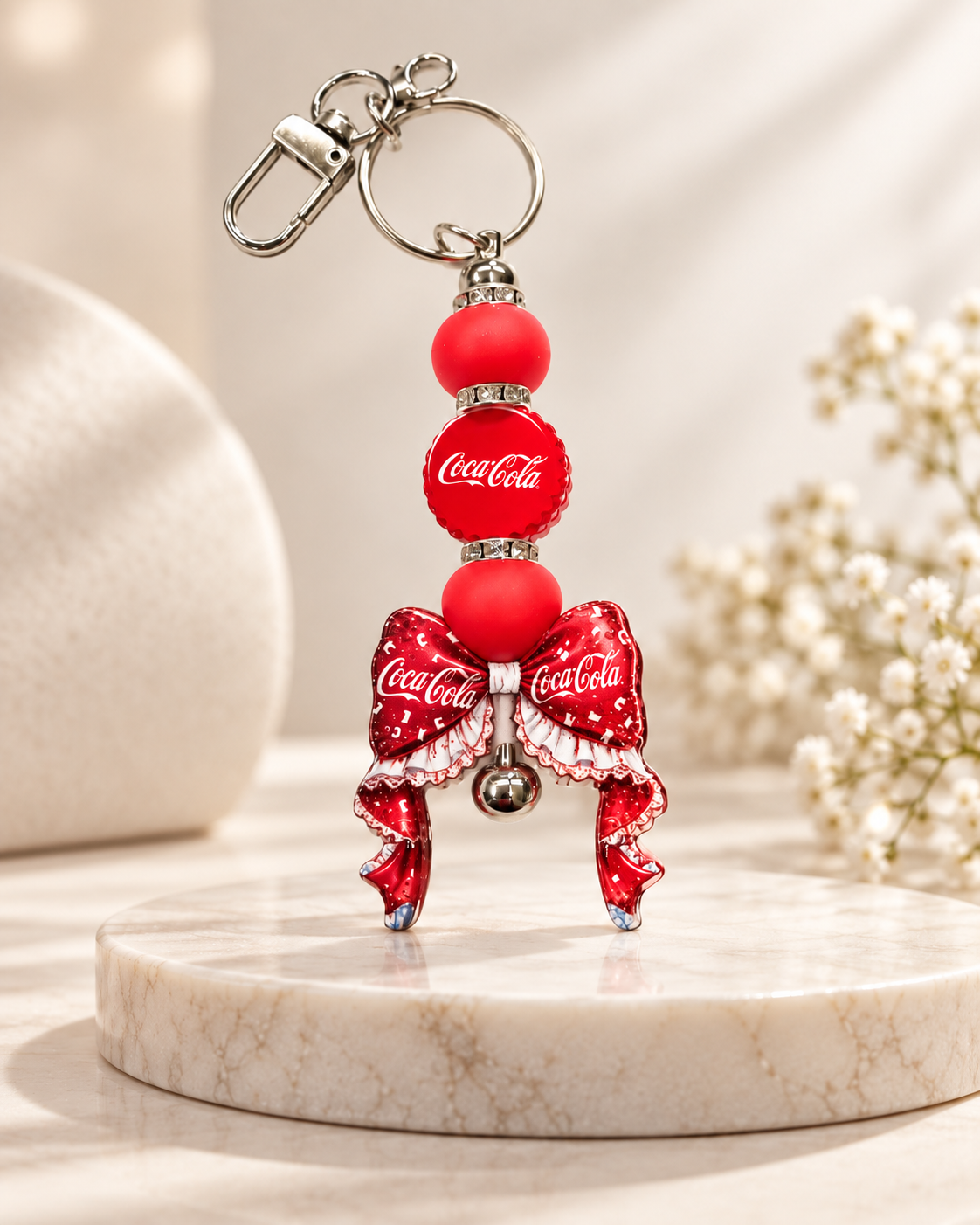 Soda Pop Sweetheart Coca-Cola Bow Beaded Keychain
